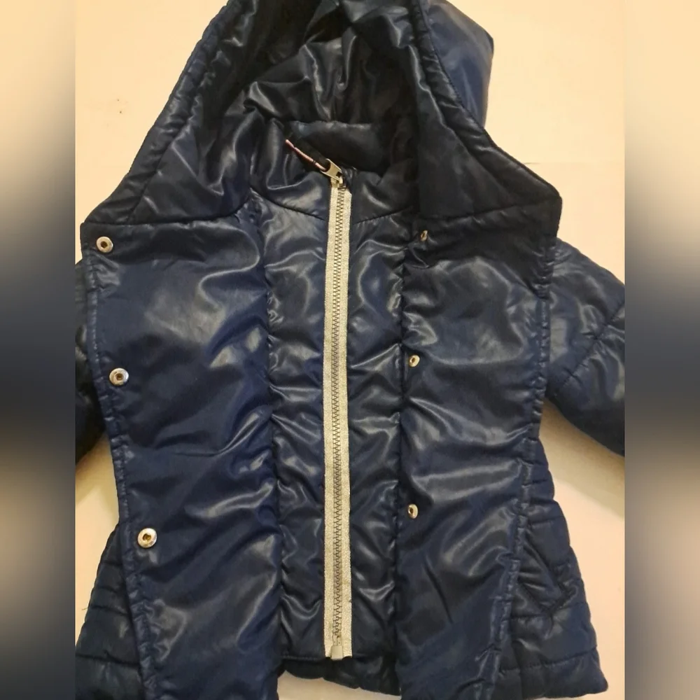 Tommy Hilfiger Navy Blue Puffer Hooded Jacket Button Snaps Zipper Toddler 2T